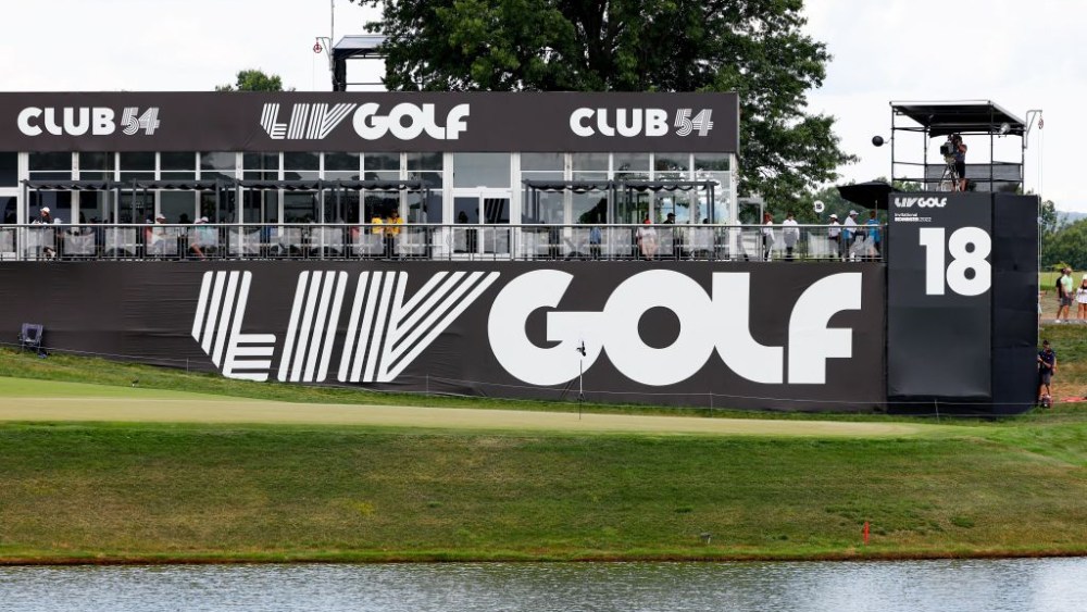 LIV Golf's logo as seen at the LIV Golf Invitational Series Bedminster on July 31, 2022.