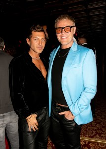 Evangelo Bousis and Peter Dundas at Carine Roitfeld's 69th Birthday Party on September 27, 2023 in Paris, France.