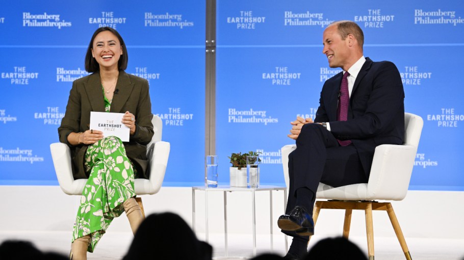 NEW YORK, NEW YORK - SEPTEMBER 19: Vaitea Cowan, Co-Founder, Enapter, 2021 Earthshot Prize Winner (L) and Prince William, Founder and President of The Earthshot Prize speaks onstage during The Earthshot Prize Innovation Summit In Partnership with Bloomberg Philanthropies at The Plaza Hotel on September 19, 2023 in New York City.