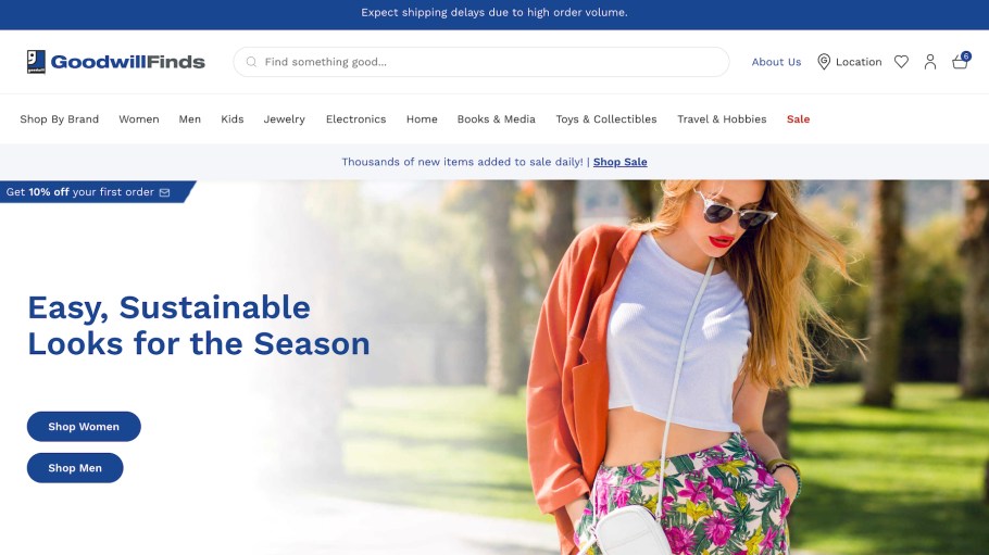 GoodwillFinds.com's homepage.