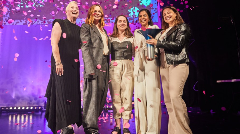 Hult Prize president Lori van Dam, Stella McCartney, Banofi founders Isobel Campbell, Jinali Mody and Margaret Boreham.
