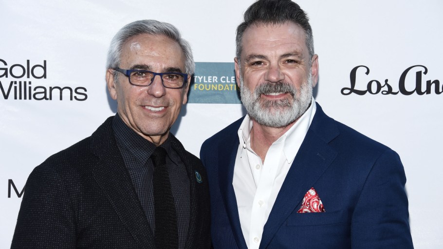 BEVERLY HILLS, CA - FEBRUARY 25: Mitchell Gold (L) and Bob Williams arrive at the Mitchell Gold + Bob Williams Birthday Bash to benefit The Tyler Clementi Foundation at the Mitchell Gold + Bob Williams Signature Store on February 25, 2018 in Beverly Hills, California. (Photo by Amanda Edwards/Getty Images)