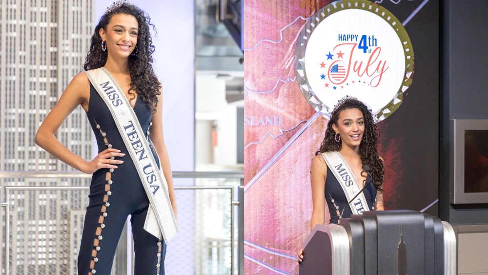 Miss Teen USA Faron Medhi lighting the Empire State Building in New York City on June 30.