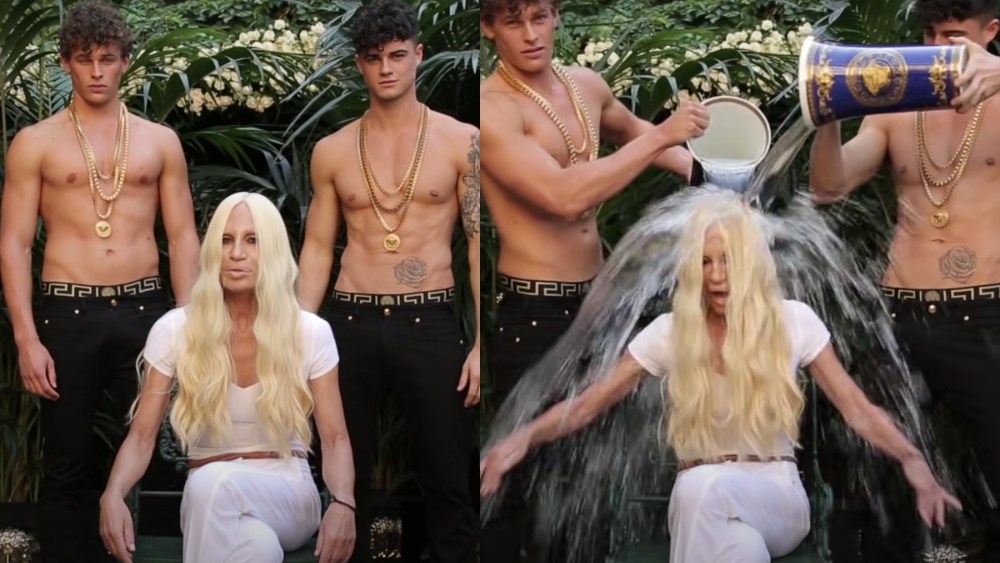 Donatella Versace doing the Ice Bucket Challenge.