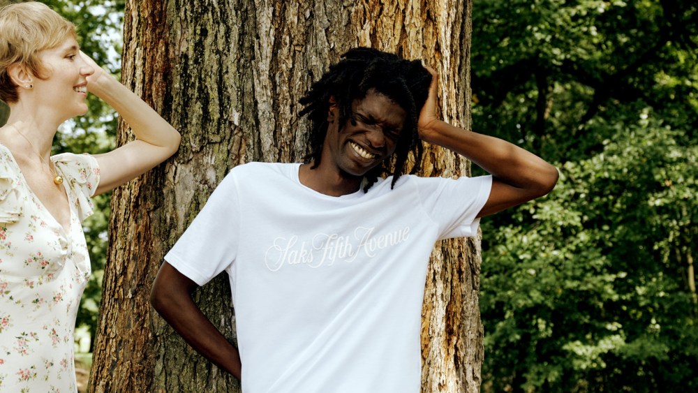 A T-shirt from the Saks Fifth Avenue branded collection.