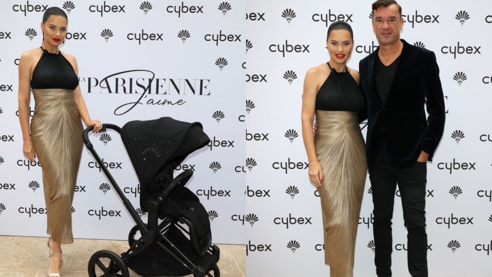 (L-R) Adriana Lima and Martin Pos at the Cybex La Parisienne launch event on Oct. 4 in Paris.