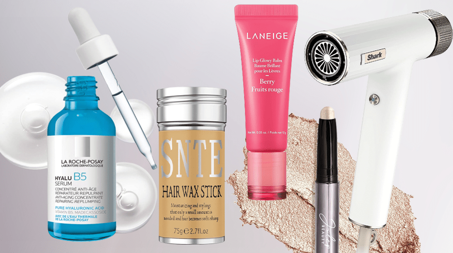 beauty products on a gray background