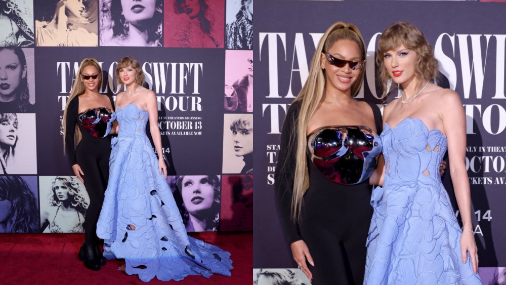 (L-R) Beyoncé Knowles-Carter and Taylor Swift at the "Taylor Swift: The Eras Tour" concert movie world premiere on Oct. 11 in Los Angeles.