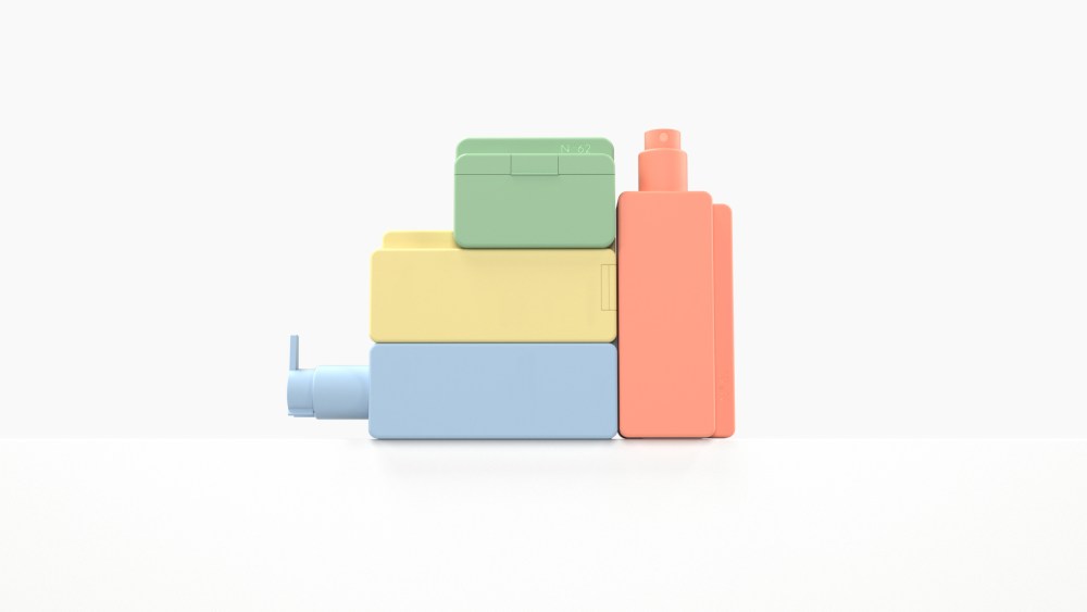 Bakic's Building Blocks hair care packaging was created with artificial intelligence.
