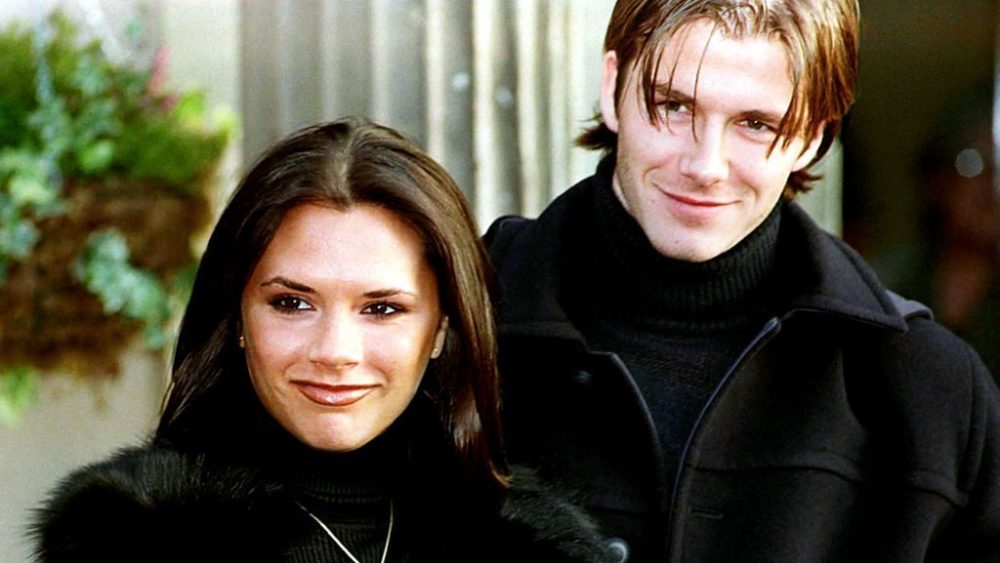 Victoria and David Beckham in 1998, engagement ring