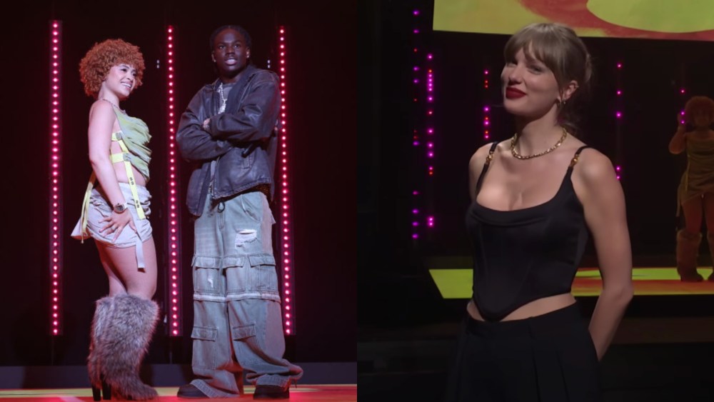 Ice Spice, Rema and Taylor Swift on "Saturday Night Live" on Oct. 14 in New York.