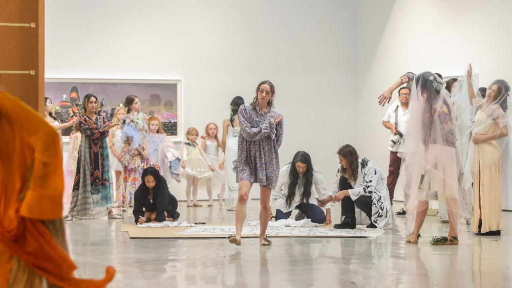 Models at the Imitation of Christ fashion show held at The Hole Gallery during LA Fashion Week 2023.