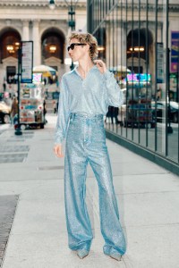 Loewe embellished cropped polo, high-waisted jeans and sunglasses; Y/Project boots; Grown Brilliance lab-grown diamond necklace in 14-karat white gold.