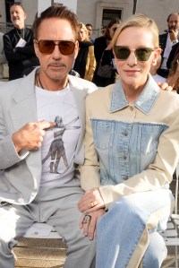 Robert Downey Jr. and Cate Blanchett at Stella McCartney Ready To Wear Spring 2024 held at Marché Saxe-Breteuil on October 2, 2023 in Paris, France.