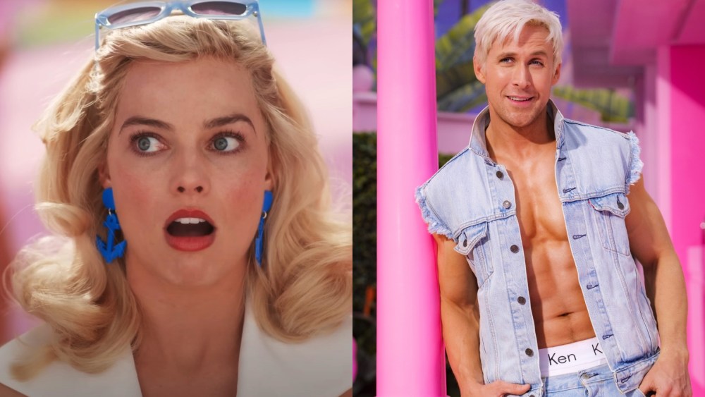Margot Robbie as Barbie and Ryan Gosling as Ken in the "Barbie" movie.