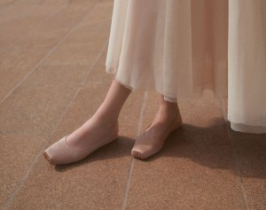 The Mikayla ballet flat in Champagne satin.