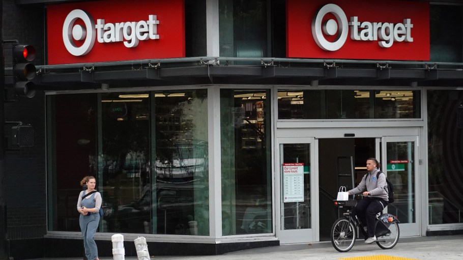 A cyclist rides by a Target store that is slated for closure on September 29, 2023 in Oakland, California.