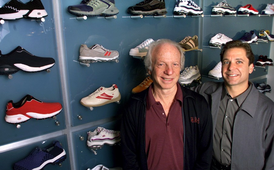 Skechers founders, Robert Greenberg and son Michael Greenberg, in one of the display rooms at their corporate headquarters in Manhattan Beach, California.