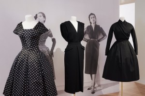 Vintage Dior designs alongside photos of the models who wore them