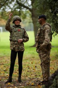 DEREHAM, ENGLAND - NOVEMBER 8: Catherine, Princess of Wales reacts as she visits The Queen's Dragoon Guards Regiment for the first time as their Colonel in Chief on November 8, 2023 in Dereham, England. (Photo by Chris Radburn - WPA Pool/Getty Images)