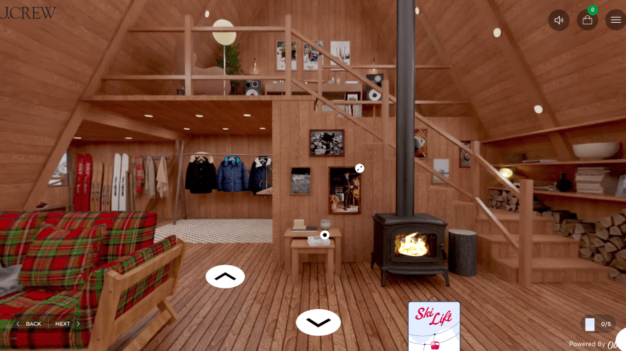 Pictured: the ski chalet at The World of J.Crew virtual store, powered by Obsess.