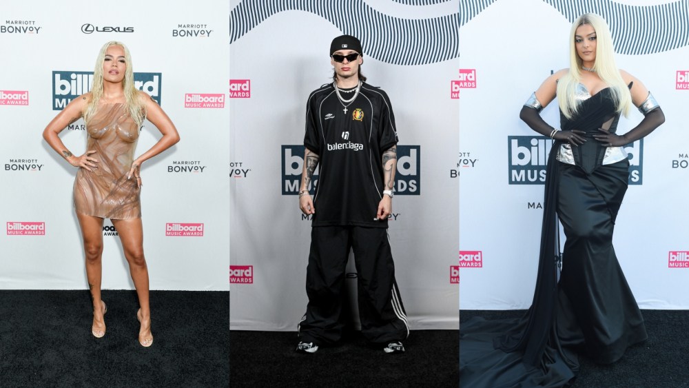 Karol G, Bebe Rexha and Peso Pluma at the 2023 Billboard Music Awards, aired on Nov. 19 from Los Angeles.