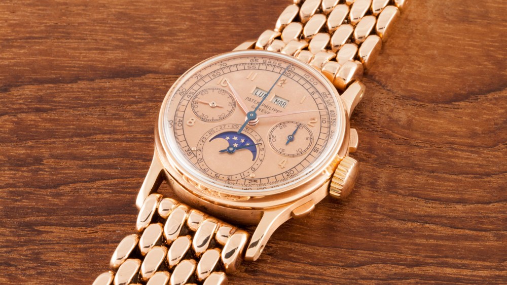 Patek Philippe ref. 1518R (1948) rose and bracelet Oak car bracelet Gay Frères, from The Oak Collection.