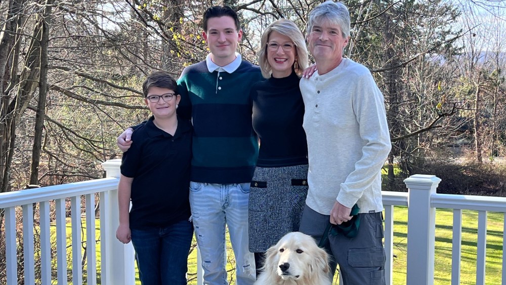 Kevin Hurley with his sons Andrew and  Owen, his wife Liz and dog Zoey.