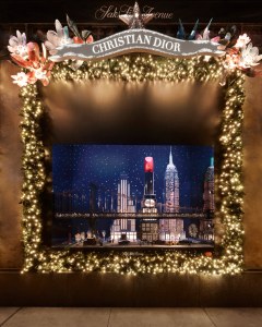 A detail of the Dior x Saks Holiday Windows 2023.