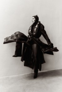 Undercover sheepskin coat and cotton cat ear top; Dior briefs; Marc Jacobs tights; Givenchy boots; Area gloves.