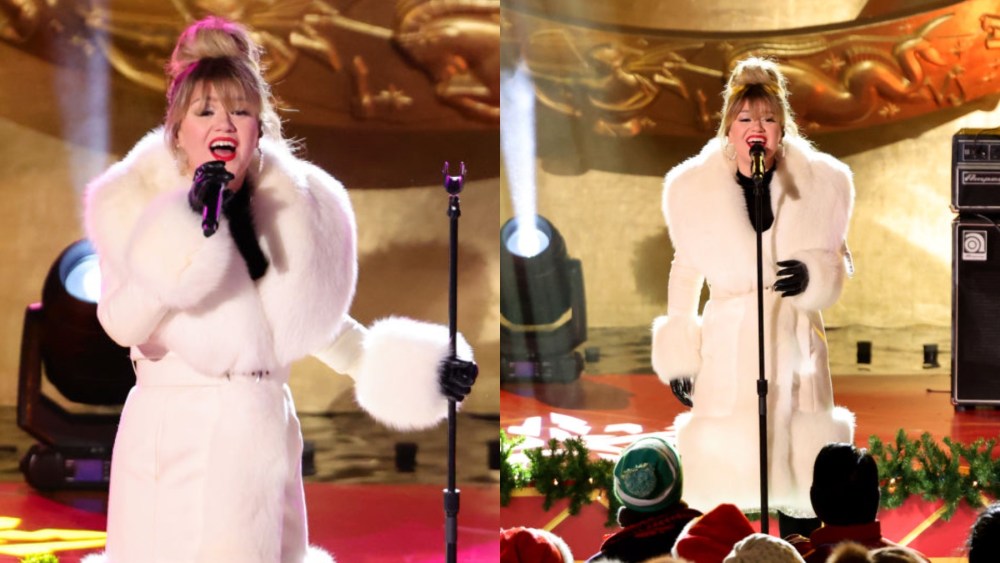 Kelly Clarkson, white coat, white fur coat, fur coat, Rockefeller Center,  Christmas Tree, Lighting Ceremony, new york, undearneath the tree,