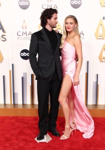 Chase Stokes and Kelsea Ballerini at The 57th Annual CMA Awards at Bridgestone Arena in Nashville, Tennessee on November 8, 2023.