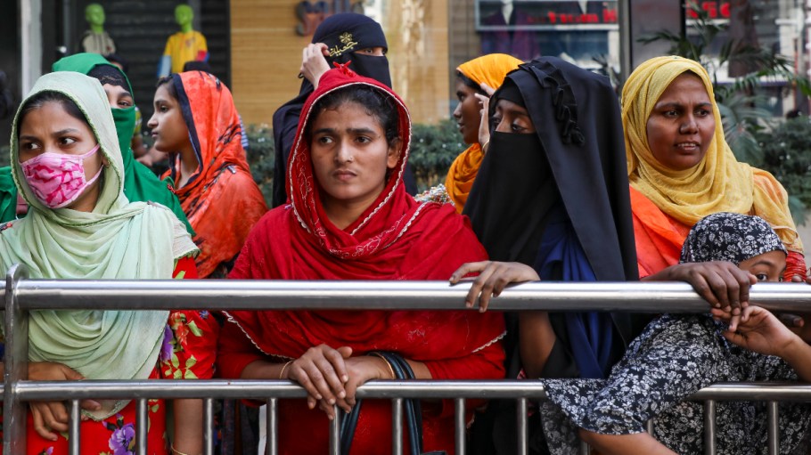 Bangladesh garment workers in Dhaka on Oct. 31, 2023 advocate for a higher minimum wage.