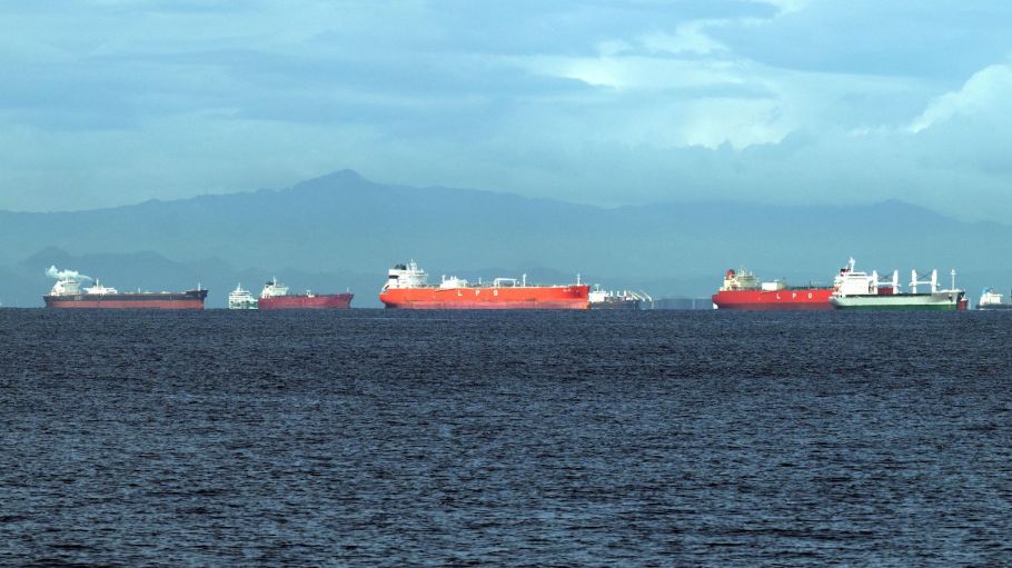 Cargo ships wait at the entrance of the Panama Canal at Panama Bay off Panama City, on September 24, 2023.