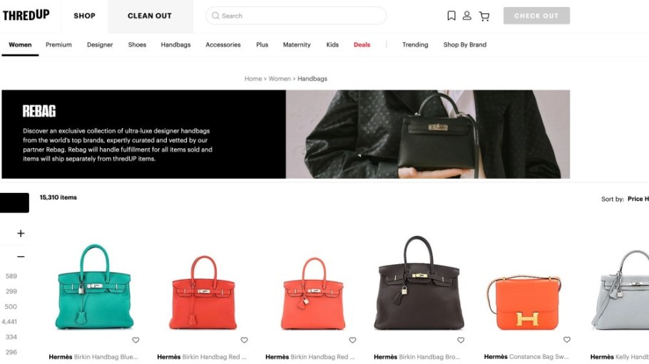 Rebag's landing page on ThredUp.