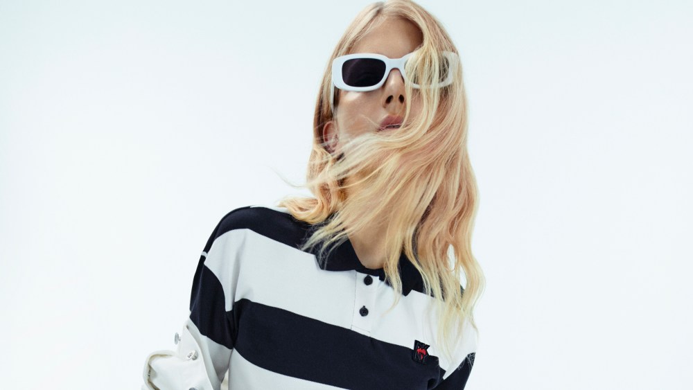 black and white stripe blonde model bag dkny