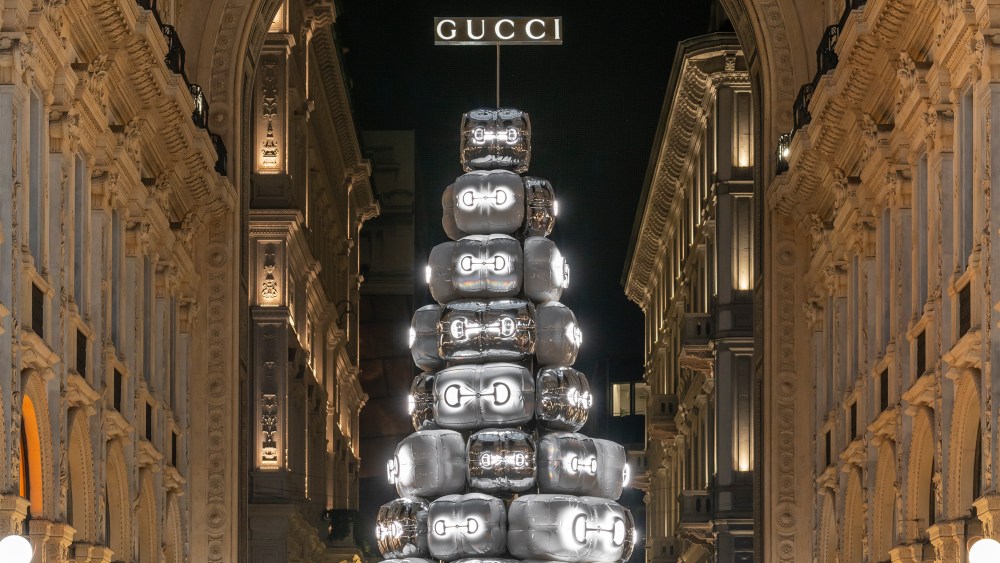 The Gucci Christmas Tree inside Galleria Vittorio Emanuele II in Milan.