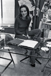 American fashion designer Diane Von Furstenberg being interviewed in her New York office
