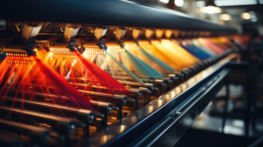 Textile factory weaving, weaving a fabric