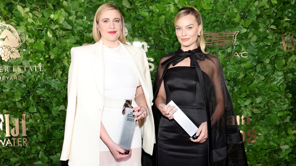 NEW YORK, NEW YORK - NOVEMBER 27: (L-R) Greta Gerwig and Margot Robbie attend The 2023 Gotham Awards  at Cipriani Wall Street on November 27, 2023 in New York City. (Photo by Mike Coppola/Getty Images for The Gotham Film & Media Institute)