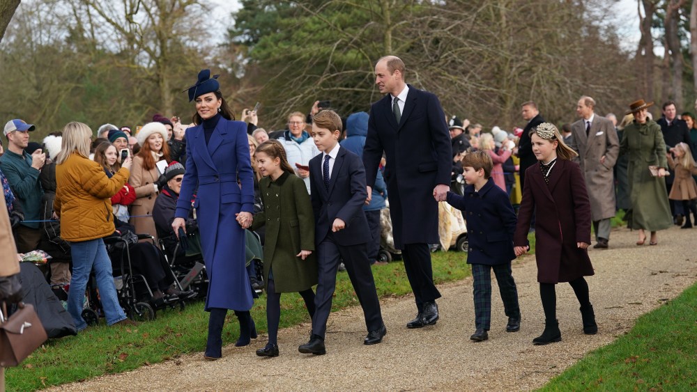 (left to right) The Princess of Wales, Princess Charlotte, Prince George, the Prince of Wales and Prince Louis attending the Christmas Day morning church service at St Mary Magdalene Church in Sandringham, Norfolk. Picture date: Monday December 25, 2023. (Photo by Joe Giddens/PA Images via Getty Images)