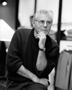 Fashion designer Giorgio Armani at work in his Madison Avenue store.