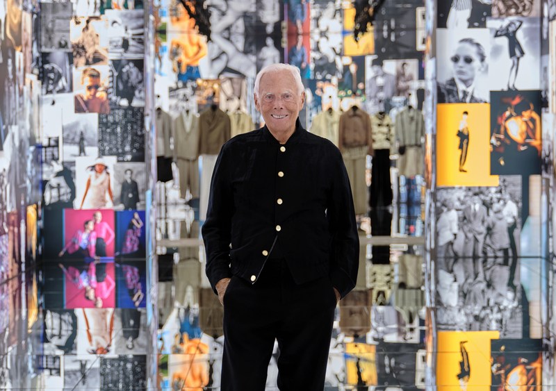 Designer Giorgio Armani at the Emporio Armani exhibit.