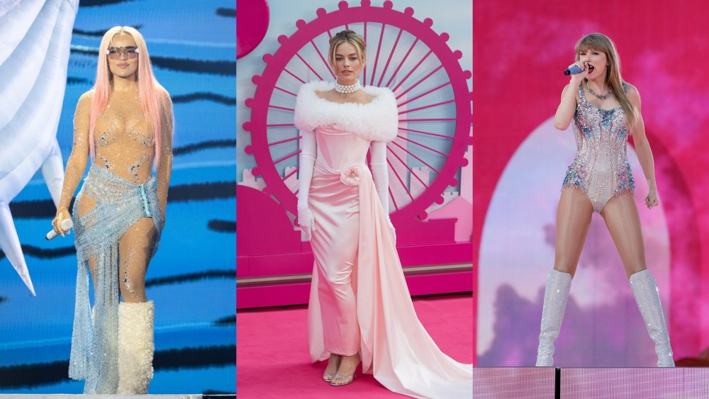 Karol G, Margot Robbie, Vivienne Westwood, Taylor Swift, Versace, red carpet, tour, celebrity style