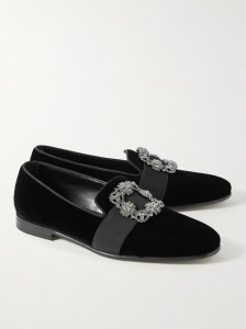 Manolo Blahnik Carlton Velvet Loafer W/ Crystal Badge
