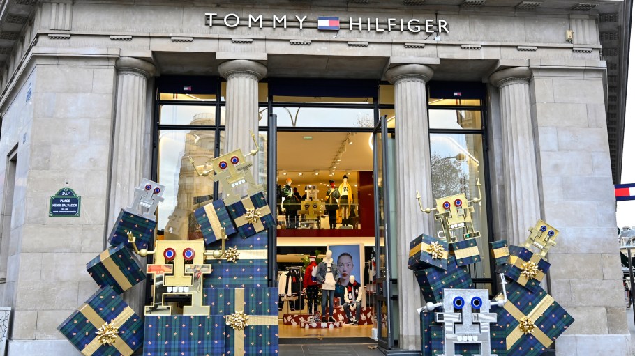 Christmas decorations seen at the Tommy Hilfiger store on December 27, 2022 in Paris, France.