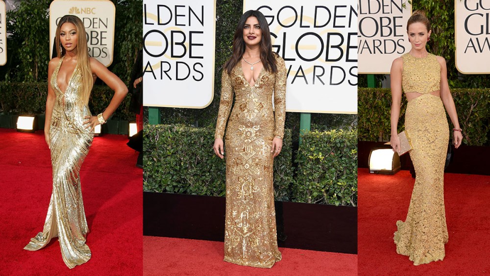 Beyonce, Priyanka Chopra, Emily Blunt, golden globe awards, red carpet, gold dress