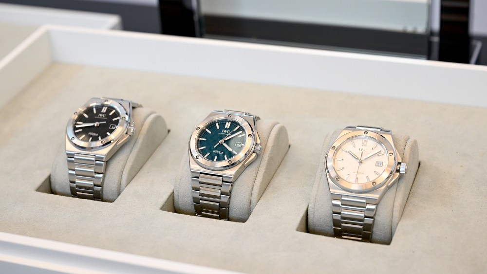 MIAMI BEACH, FLORIDA - DECEMBER 08: A view of watches on display during the IWC Schaffhausen Live Talk With Gisele Bundchen on December 08, 2023 in Miami Beach, Florida. (Photo by Jason Koerner/Getty Images IWC Schaffhausen)