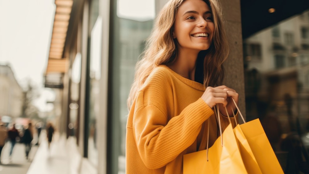 Smiling attractive young women shopping at shoes store. ai generated