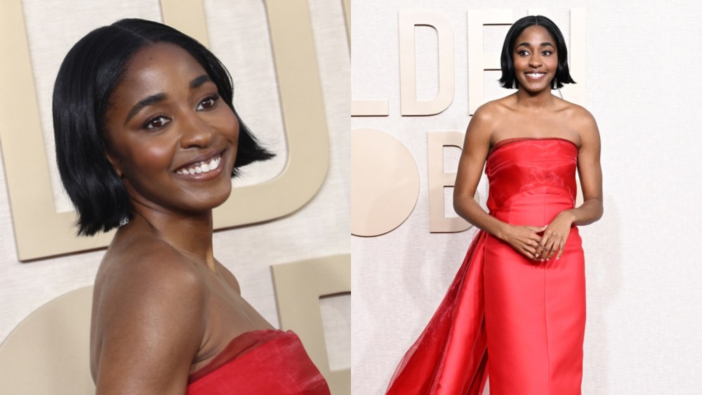 Ayo Edebiri, Prada, celebrity style, awards, red carpet, Golden Globes, Boucheron